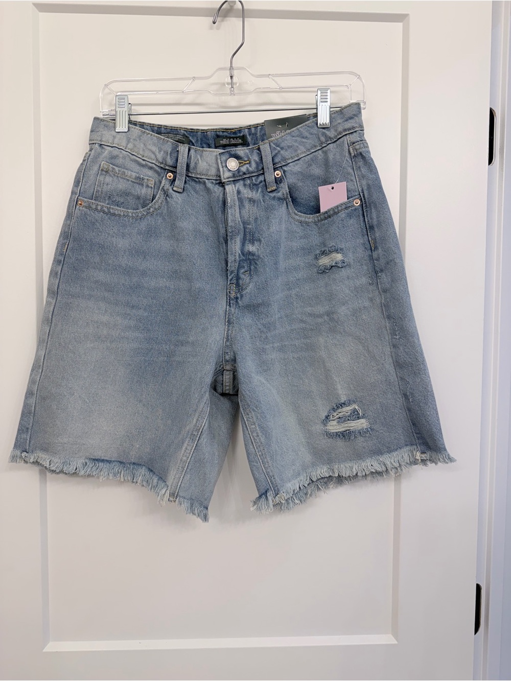 wild fable Light Blue Distressed Denim Bermuda Shorts
